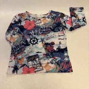 Y2K Hawaiian Aloha Collage Print Graphic Tehama Nancy Haley Women's Size Small